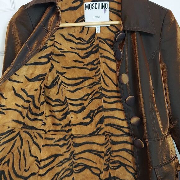 Moschino Metallic Animal Print Lined Trench Coat Sz 6 - Picture 6 of 8